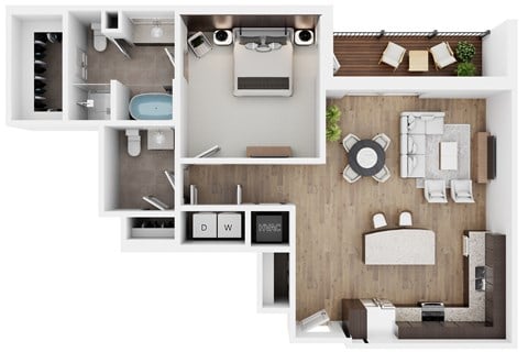 Floor plan for 1 bed, 1 bath, 914 sqft